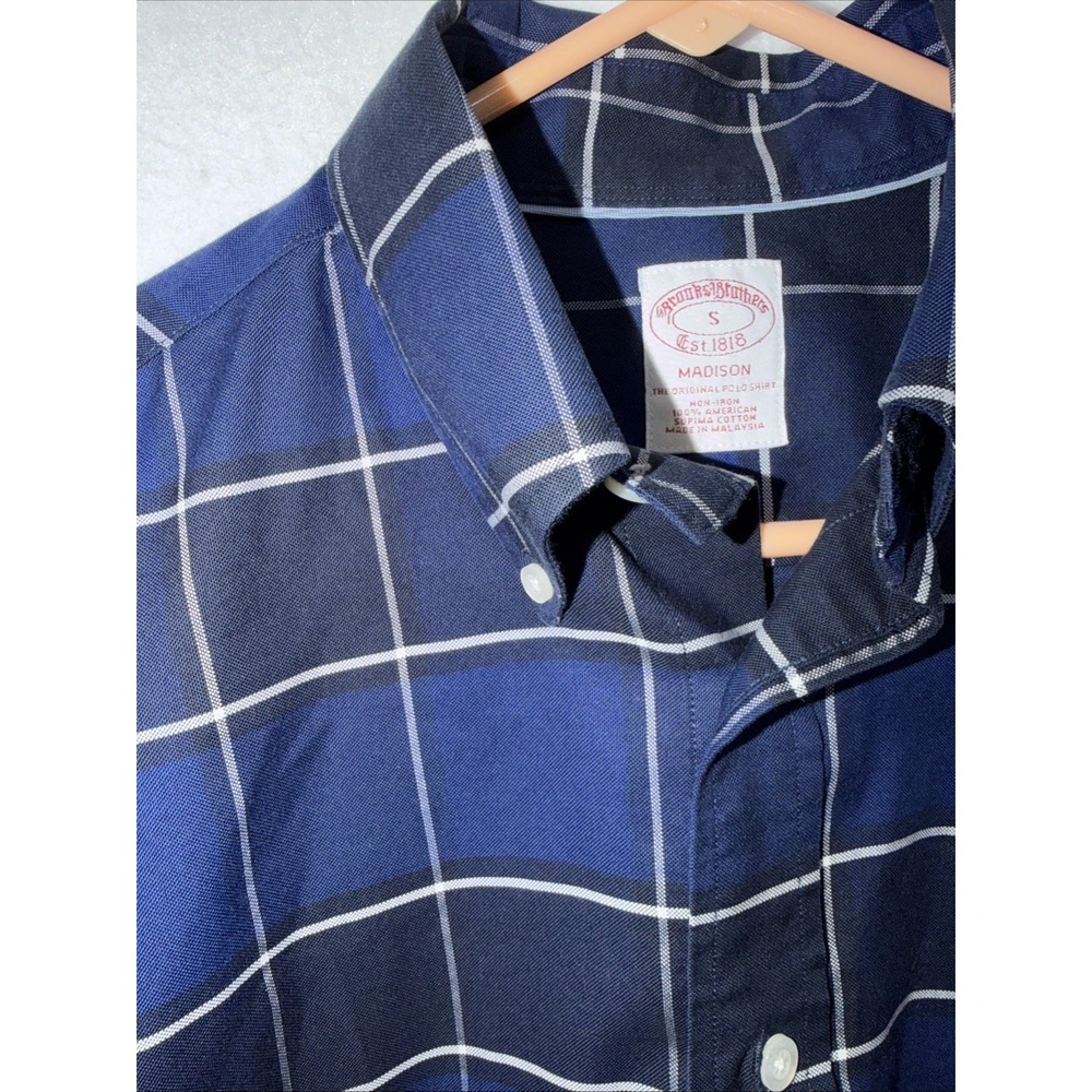 Brooks Brothers Mens L/S Non-Iron Shirt Madison Fit Blue‎ Plaid Size Small READ